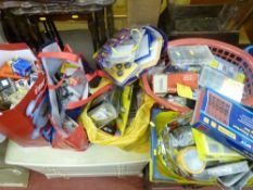 Large parcel in six bags and baskets of car bulbs, accessories, safety reflectors, caravan lights,