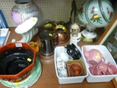 Large parcel of mixed porcelain, brassware, copperware, table lamp etc