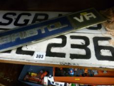 Sign for 'Bristol VR Vehicle', registration numbers etc