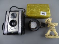 World War I Christmas tin, a T G & Co military compass with broad arrow mark dated 1943 (top glass