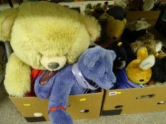Two boxes of good soft toys and bears by Steiff, Chiltern etc