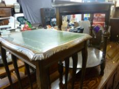 Glass topped nest of tables and a half moon hall table