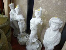 Parcel of four garden ornaments - two male, two female