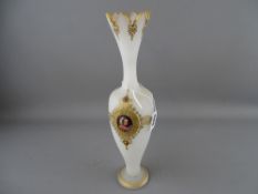 Gilt jewelled and painted panel satin glass vase