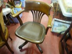 Vintage oak swivel office armchair
