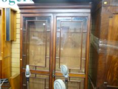 Mahogany two door glazed adjustable shelf bookcase/cupboard