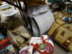 Vintage hat box and contents along with three various bags