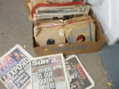 Quantity of vintage gramophone records and a collection of vintage newspapers commemorating royal