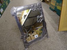 Art Nouveau style dressing mirror in white metal (unmarked)