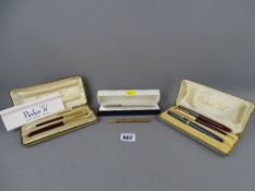 Vintage Parker 51 pen and pencil set in original box, a rolled Onoto pencil inscribed 'L R Parker'