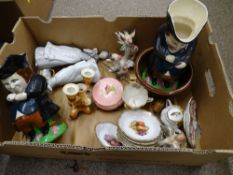 Box of decorative porcelain including Toby jugs etc