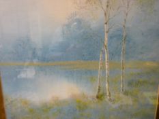 HERBERT TOMLINSON watercolours, a pair - silver birch trees and lake scenes