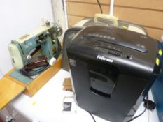 Alfa vintage electric sewing machine with case and pedal and a Fellowes M-8C office shredder E/T