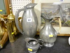 Three good pewter jugs