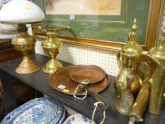 Parcel of brass and copperware including oil lamps etc