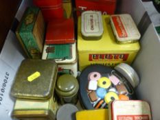 Box of vintage advertising tins
