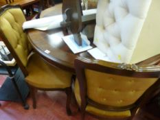 Reproduction mahogany circular dining table with substantial pedestal and four button back