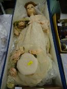 'Nanette' doll in delicate pink dress with floral adorned bonnet and string of pearls etc (boxed)