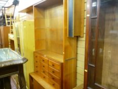 Wooden compact shelving unit with twelve small drawers with two sliding door base cupboard