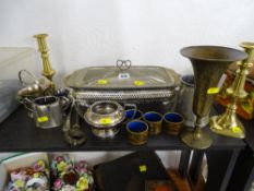 Parcel of mixed metalware including electroplate, brassware, pewter etc