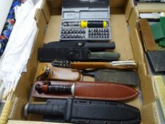 Collection of various hunting knives and a cased screwdriver and socket set