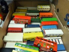 Box of large parcel of diecast buses, Matchbox, Corgi and similar
