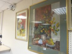 GLADYS ROBERTS? mixed medias, two - still life, unsigned