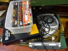 Box of small electricals and a small collection of DVDs E/T