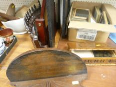 Parcel of mixed treen, firegrate, portrait frames, music box etc