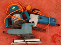 Three Black & Decker power tools - sander, router and pendulum jigsaw E/T