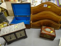 Line inlaid letter rack, a Victorian inlaid walnut box and two others