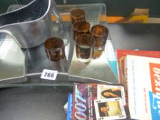 Interesting pewter jug, serviette ring, scales, playing cards etc