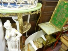 Brass and onyx coffee table, similar two tier side table and a quantity of associated stands