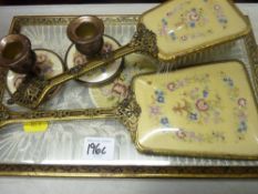 Embroidered and filigree metal dressing table set