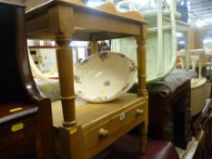 Pine washstand with ceramic bowl and base drawer
