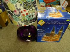 Boxed fibre optic icicle cathedral and a stylish purple glass table lamp and shade