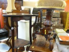 Victorian rosewood piano stool and a shaped top two tier side table