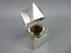 A MODERN SILVER INKPOT HOLDER, the shape of alternating plain and bark diamonds, maker 'M A G', 2.