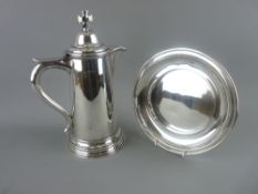 A CHURCH ALTER SILVER COMMUNION FLAGON & DISH by Fattorinie & Sons, Bradford, Chester 1908, 31.7