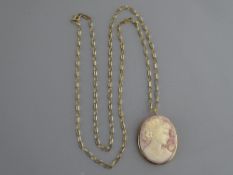A NINE CARAT GOLD LINK CHAIN, 4.8 grms and an oval ten carat gold cameo brooch, total 11 grms