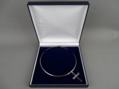 ITALY 925 SILVER COLLAR with large pendant cross set with facet cut purple stones