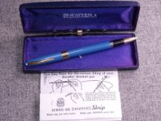 Vintage Pastel Blue Sheaffer Snorkel Statesman fountain pen with G/F trim and fitted with a conical