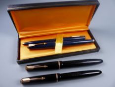 Vintage blue Parker 17 Super Duofold fountain pen and ballpoint pen set with wide cap bands and gold