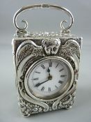 A SILVER CASED MINUET CARRIAGE CLOCK, London 1901, maker's mark 'C D', French brass movement with