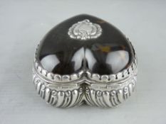 A HEART SHAPED SILVER BOX with hinged tortoiseshell lid, 3 ozs, Birmingham 1894
