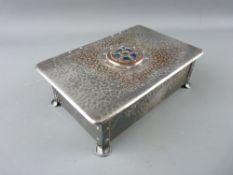 A CAMBRAY WARE ART NOUVEAU CIGARETTE BOX with enamel decorated floral roundel to lid, 19 cms wide (