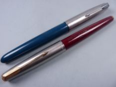 Vintage teal blue Parker 51 fountain pen with Lustraloy cap with jewel and a Vintage burgundy Parker