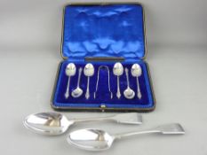 A CASES SET OF SIX SILVER APOSTLE COFFEE SPOONS & SUGAR TONGS, 2.5 ozs, Sheffield 1912 and a pair of
