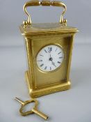 V R BREVETE, PARIS GILT BRASS CARRIAGE CLOCK, chased decorated case with engine turned dial mask and