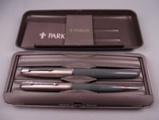 Vintage navy grey Parker 51 fountain pen and pencil set with Lustraloy caps and chrome plated